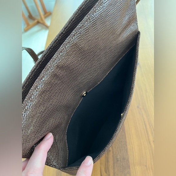 ARNOLD CHURGIN Brown Faux Leather Asymmetric Cross Body Bag Tweed Pattern - Picture 6 of 14